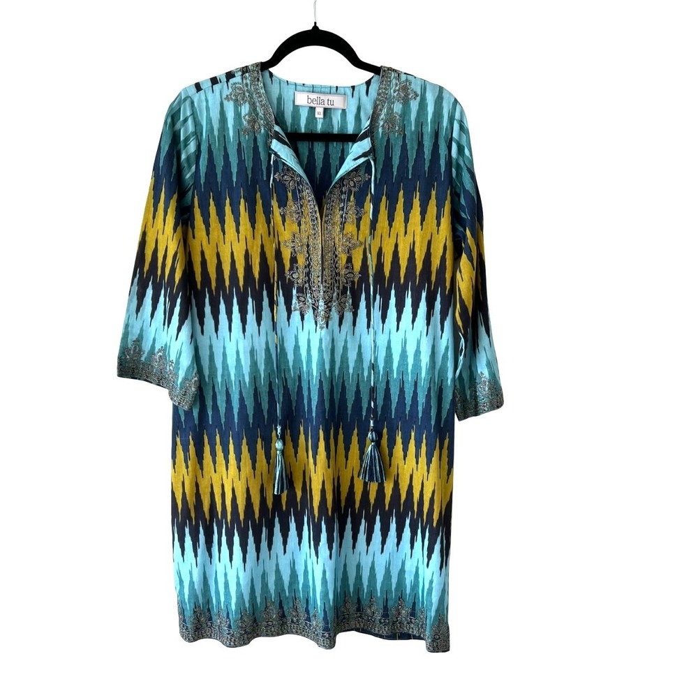 Bella Tu Artsy Embroidered Resort Wear Dress Sz‎ XL Maximalist Colorful Eclectic